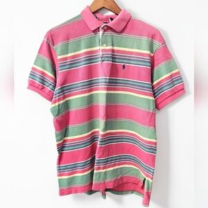 Vintage Polo Ralph Lauren Black Label Striped Polo Shirt Mens XL USA Pink Green